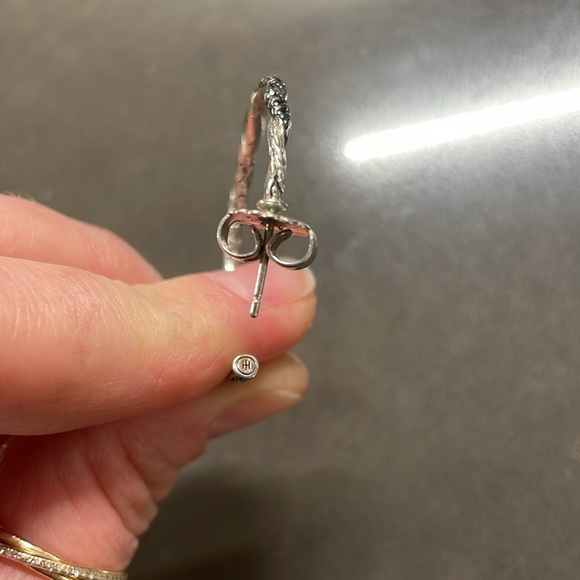 John Hardy Black Diamond and Silver Hoops - Picture 6 of 7